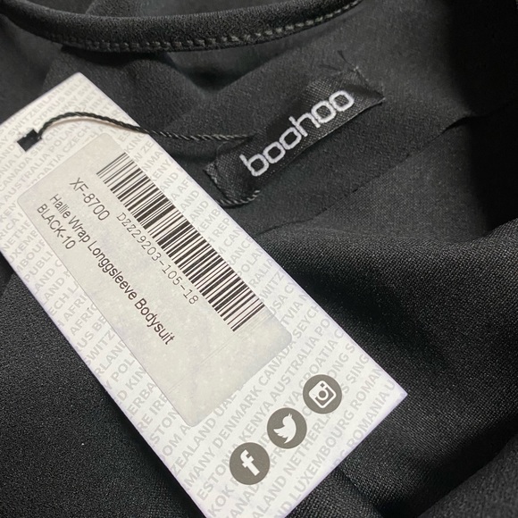 Boo Hoo Bodysuit Hallie Wrap Long Sleeve Black NWT Size 10 - Picture 12 of 15